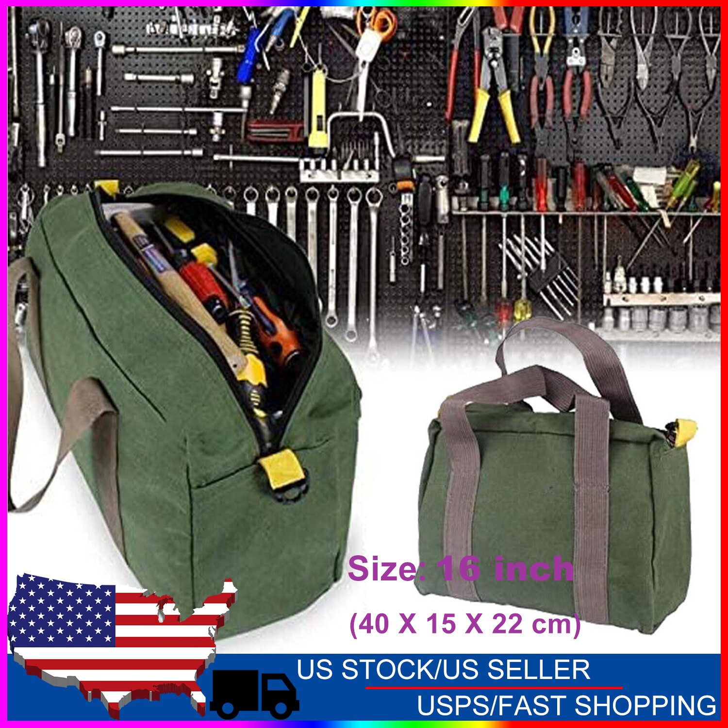 Heavy Duty Tool Bag with Zipper Muti-Purpose Storage Large Capacity Waterproof