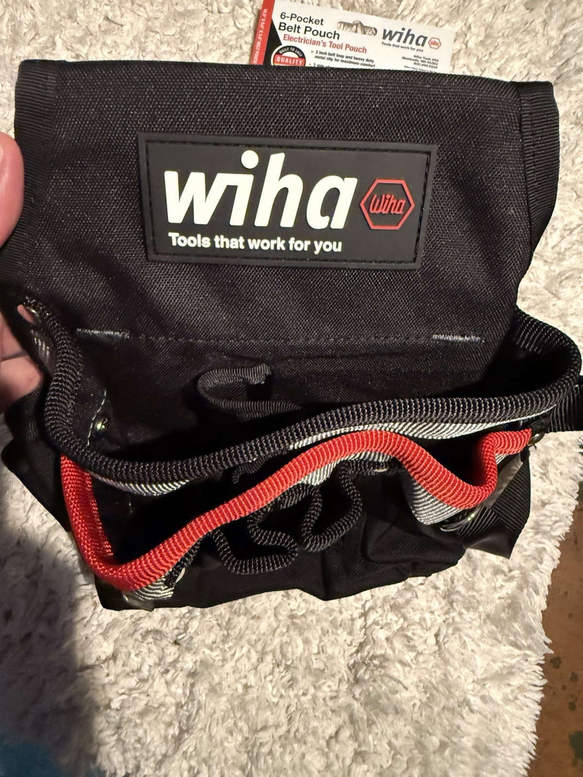 Wiha 6-Pocket Electricians Pouch, Nylon, Belt Clip, Black/Red/Gray