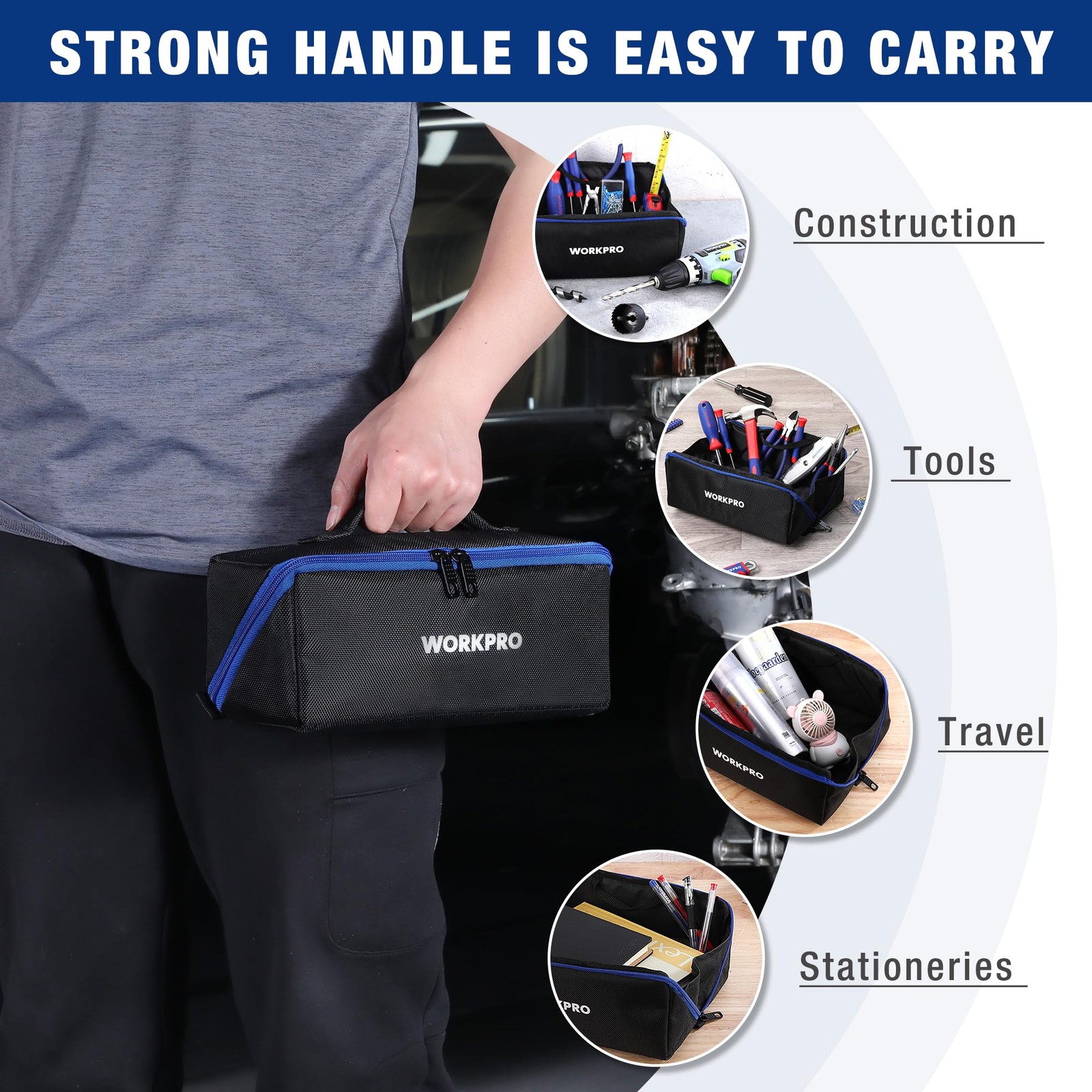 Tool Bag Wide Mouth Heavy Duty 10 Inch Zipper Organizer Pouch Tote 3 Pack