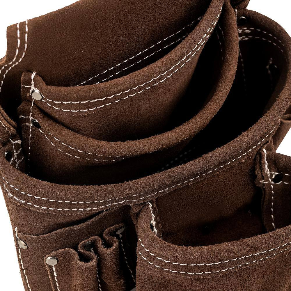 10 Pocket Suede Leather Work Tool Belt Pouch with Steel Hammer Loop and Tape Mea