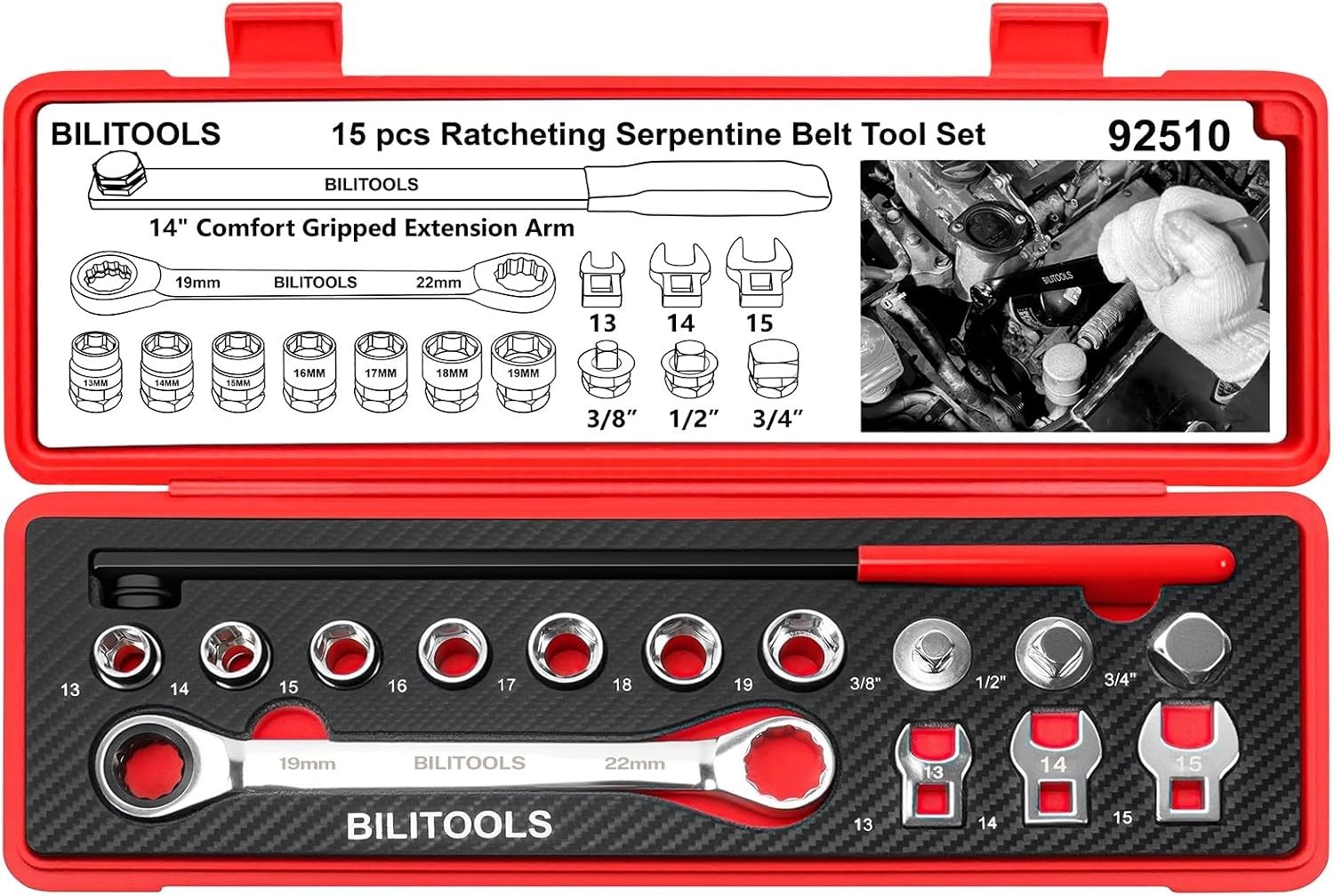 Complete Ratcheting Tensioner Tool Kit – 15 Pcs
