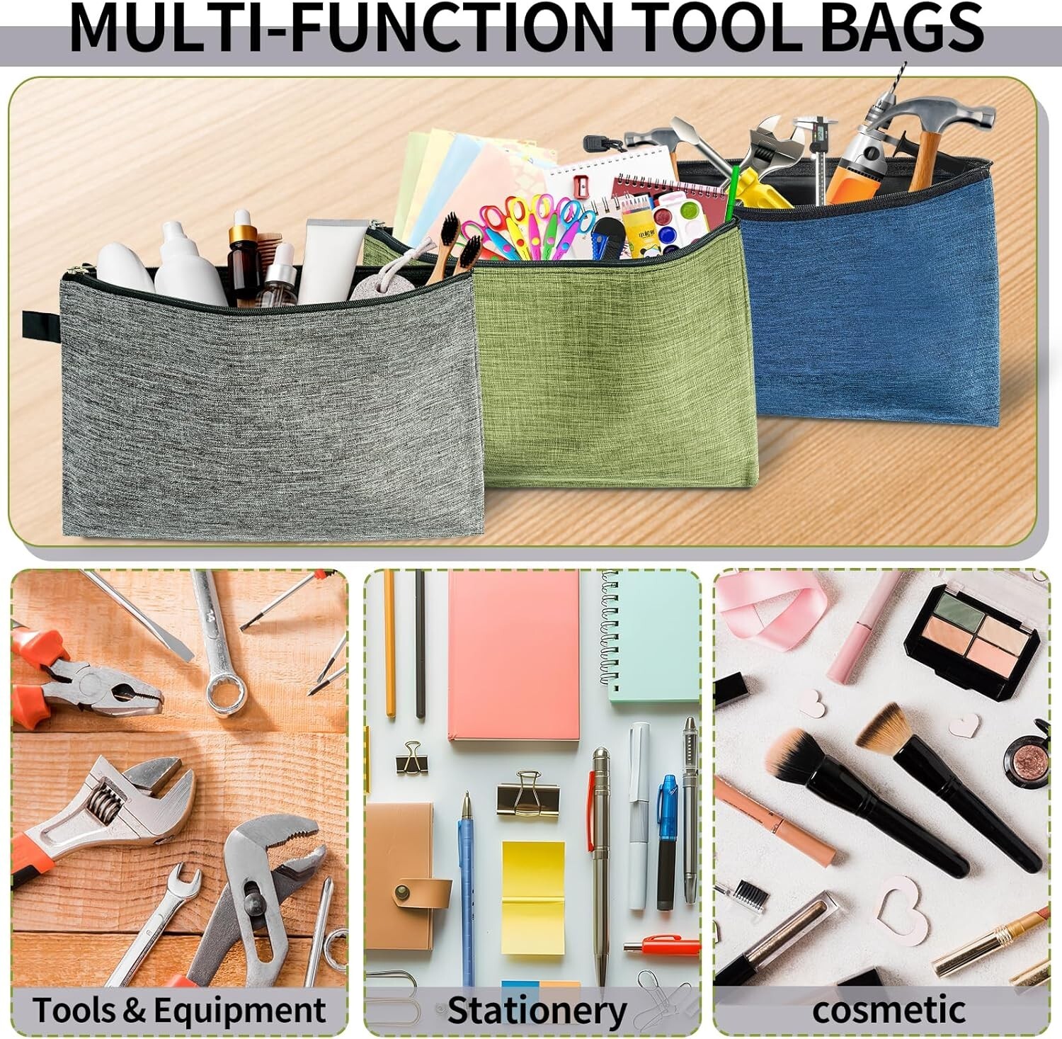 Tool Pouches With Zipper 3 Pack Waterproof Small Tool Bag 7.9 x 11.4 inches