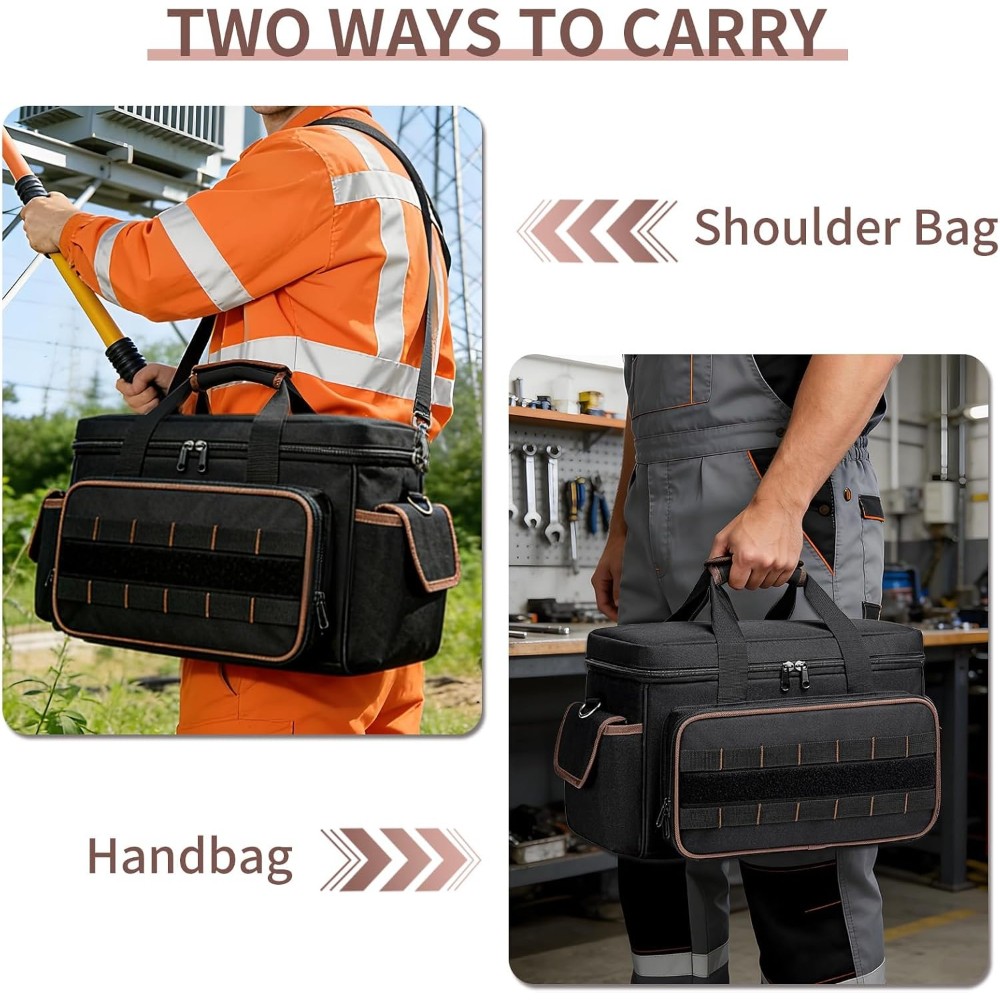 17″ Oxford Tool Tote W/ Padded Handle – Multi-Pocket Organizer for Electricians