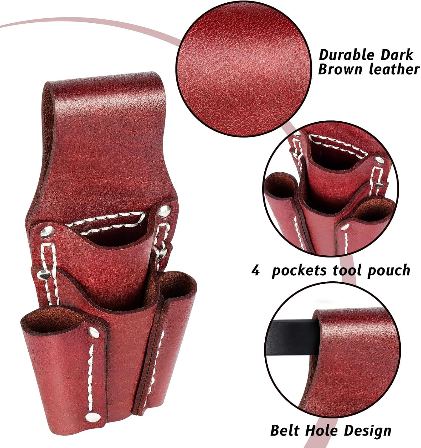 Leather Tool Pouch, Leather Electrician Tool Pouch with 4 Pockets, Heavy Duty…