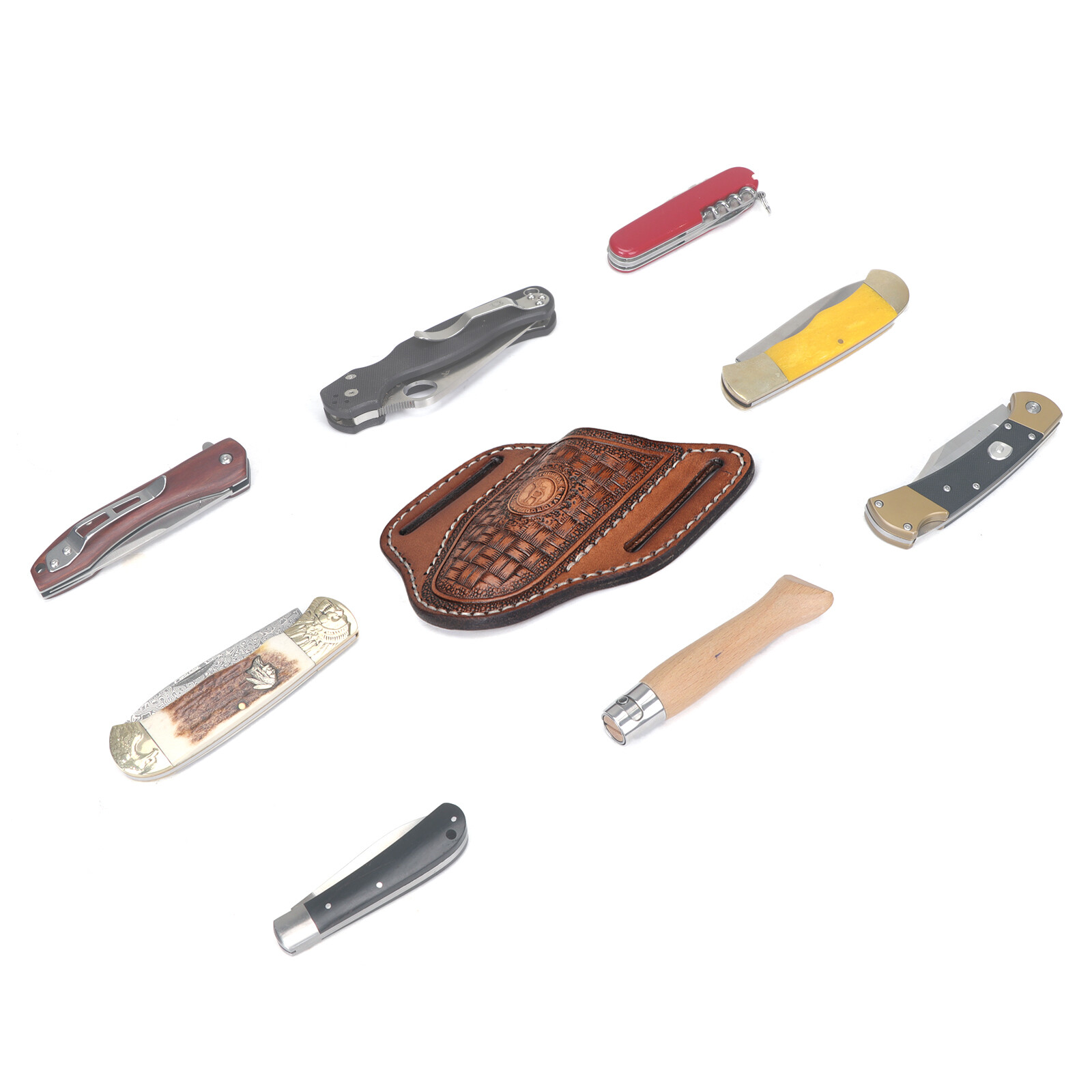 TOURBON Retro Leather Folding Knife Sheath Tool Pouch Knives Holder Belt Holster
