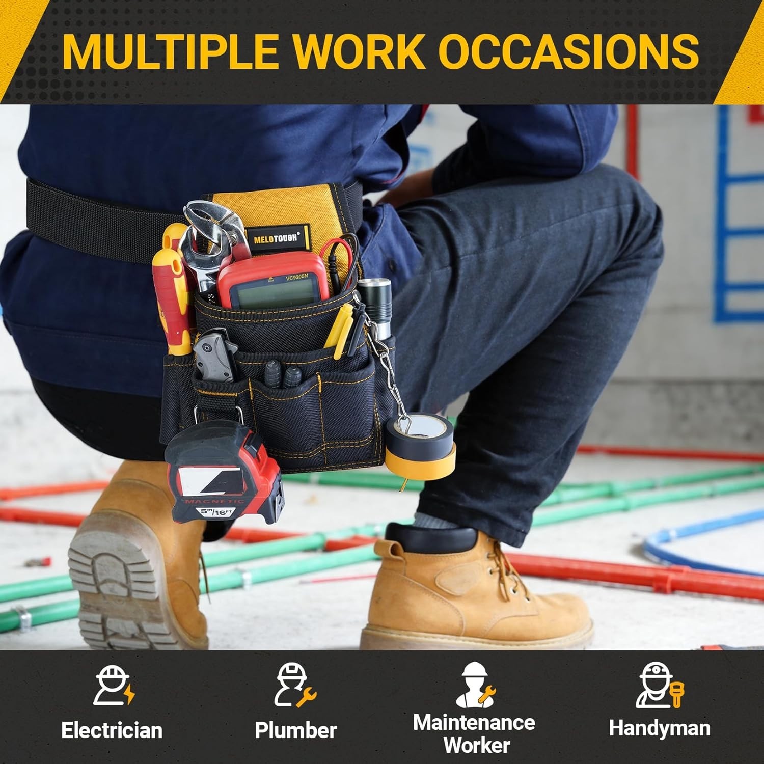 Electrician Tool Pouch Tool Belt Pouches Multiple Pockets Tool Organizer for Te