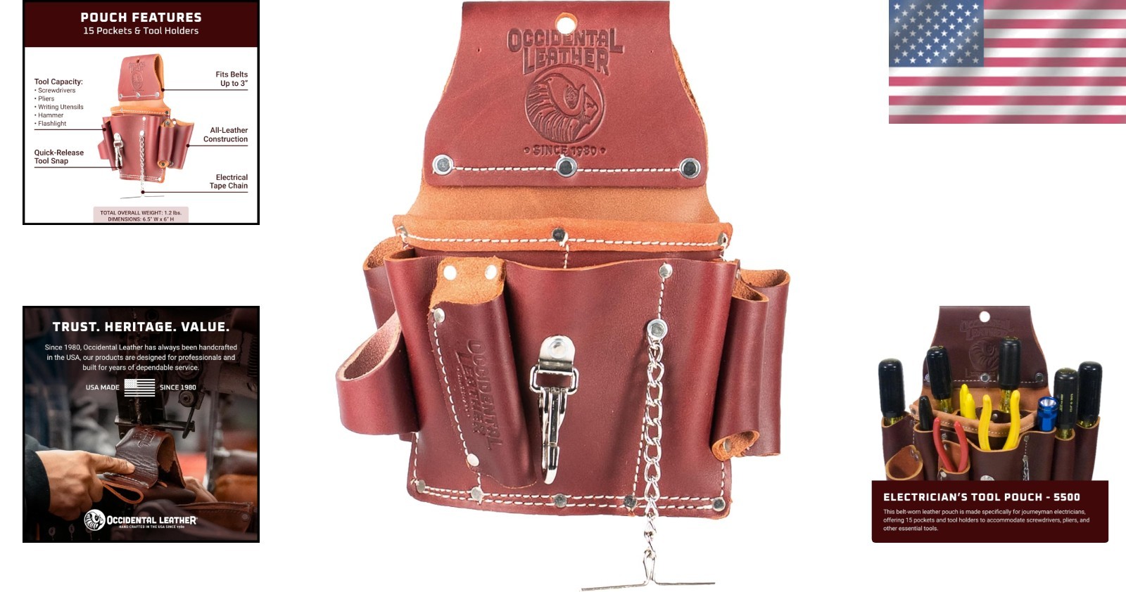 Occidental Leather 5500 Electrician’s Tool Pouch – Streamlined, 15-Pocket Design