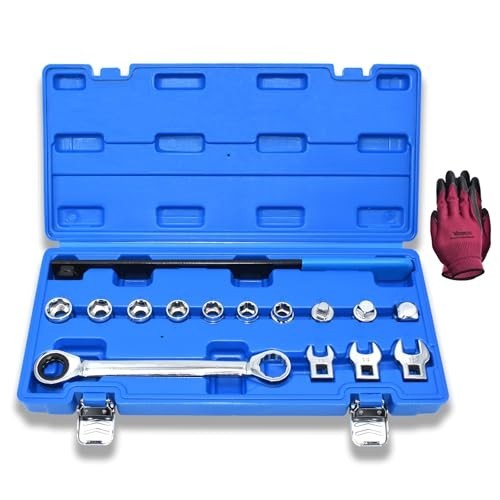 15pcs Universal Serpentine Belt Tool Set – Ratcheting Wrench, Crowfoot & Socket