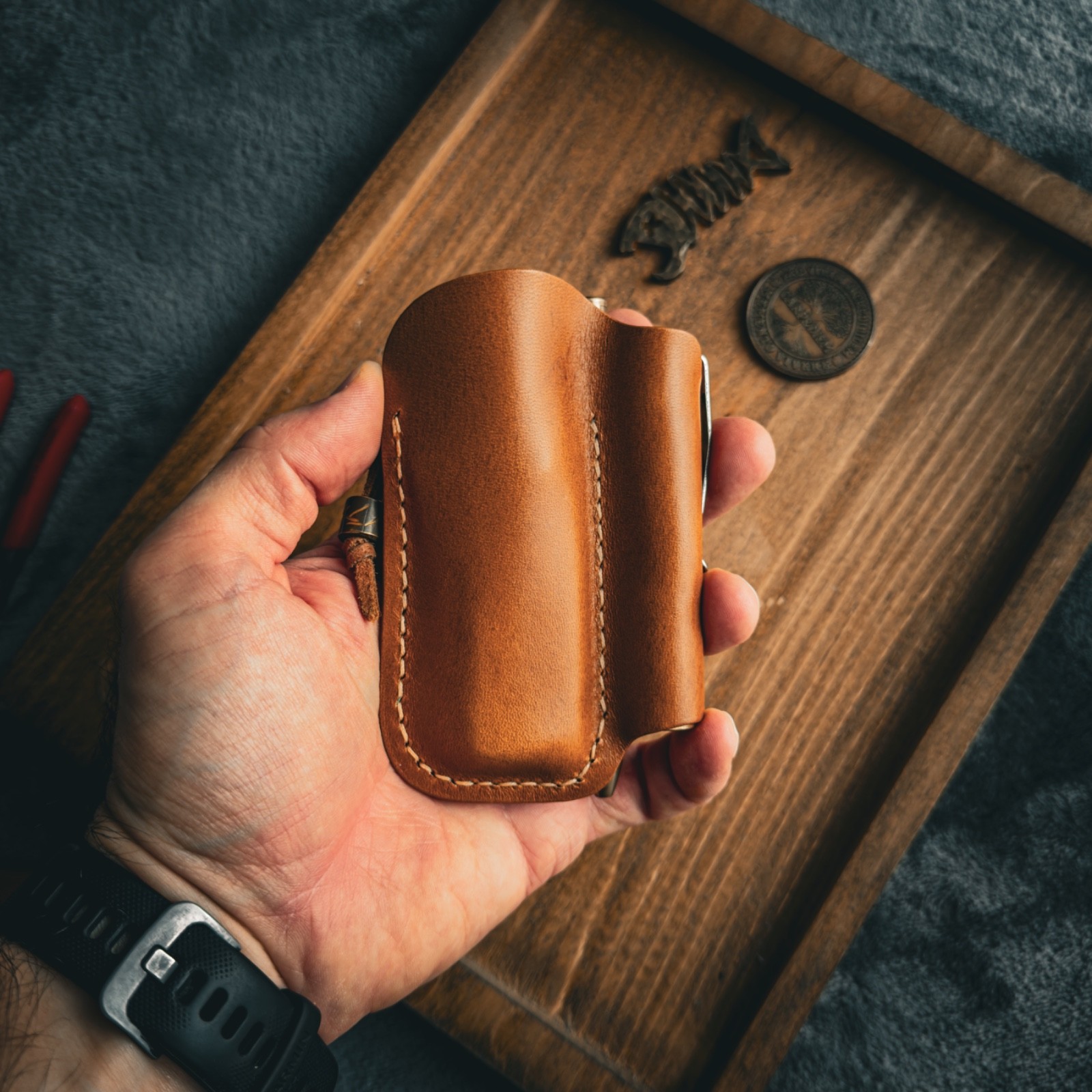 Handmade Whiskey-Color Leather Edc Pocket Organizer, Leather Edc Pouch