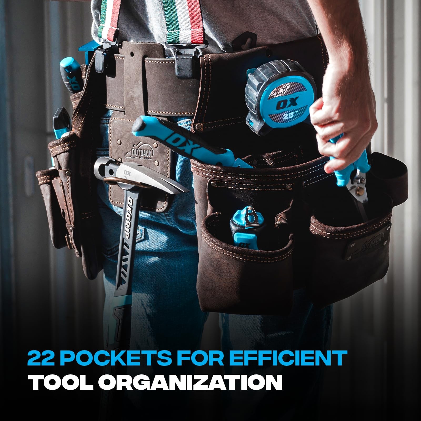 Durable Leather Tool Belt With 22 Pouches Adjustable For Craftsmen And Diyers