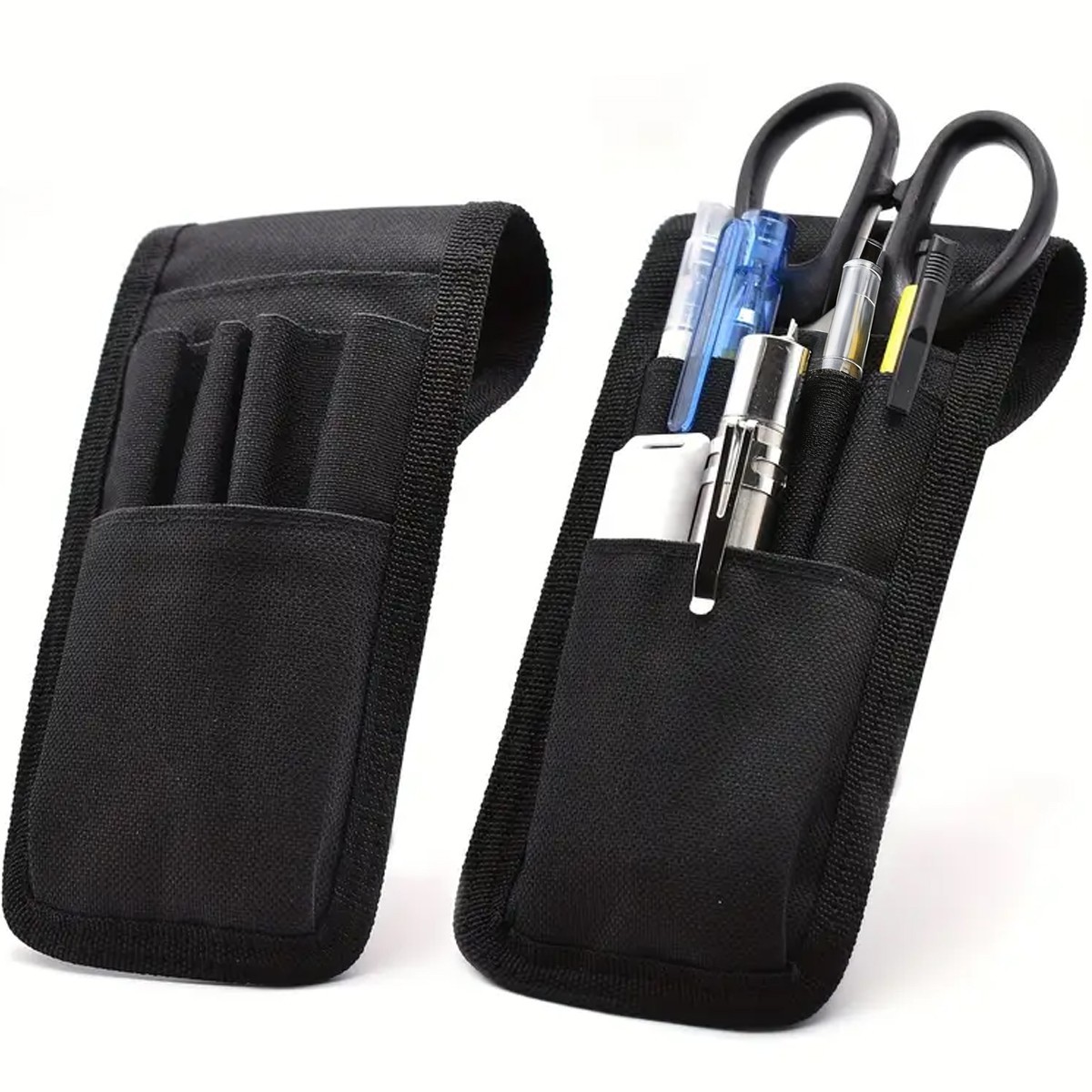 2pcs Belt Tool Pouch With 6-Pockets Heavy-Duty Tool Pouches Pen Holder Black