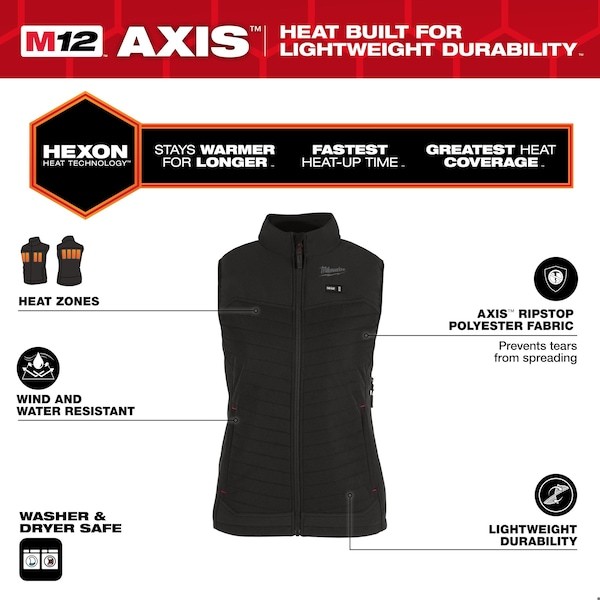 Milwaukee Tool F300b-212X Axis Heated Vest, Polyester, 2 To 8 Hours Heating