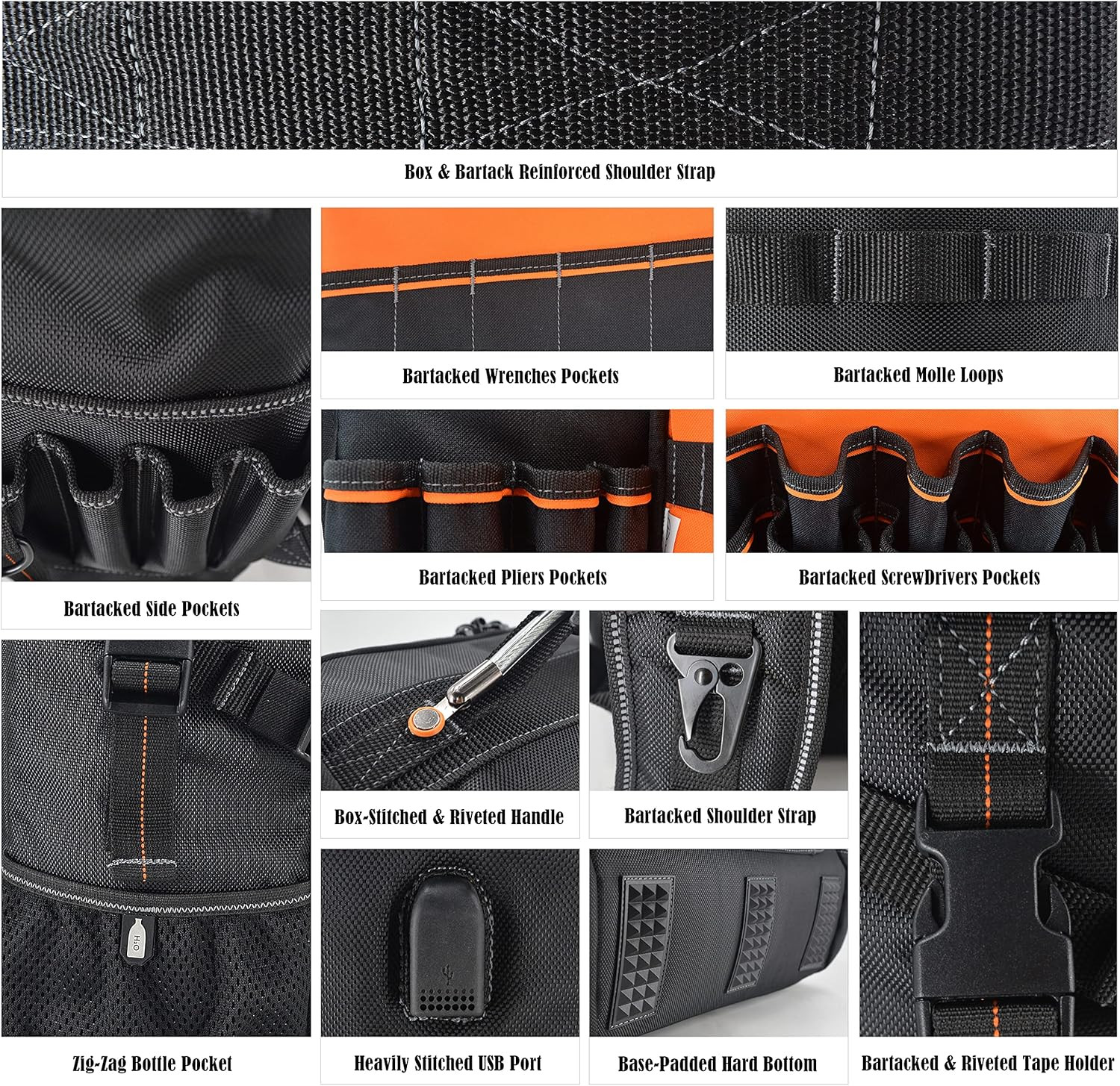 WELKINLAND Full-Open Tool Backpack, Tool Backpack for Men,Tools Backpacks for El