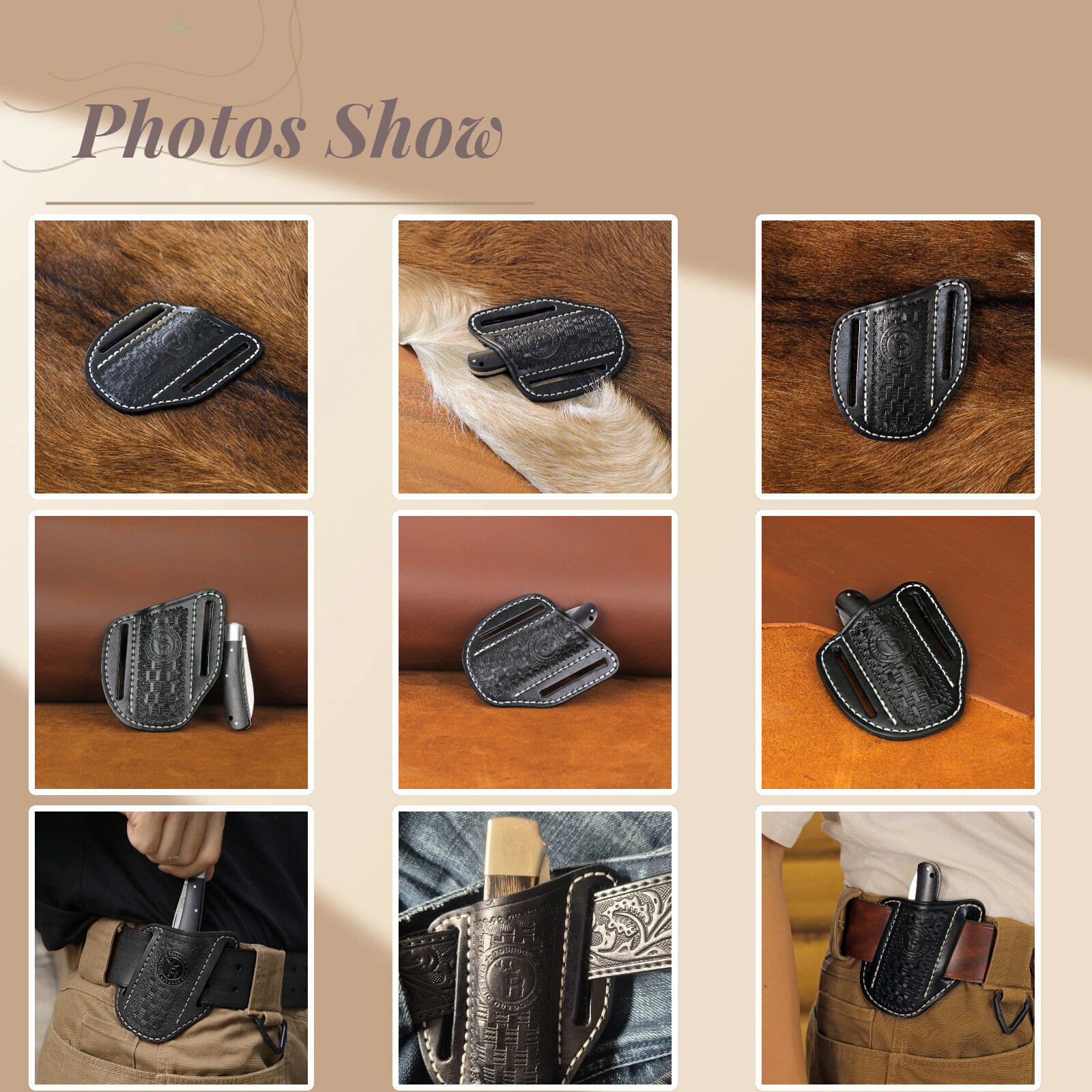 TOURBON Genuine Leather Knife Sheath EDC Folding Pocket Blade Belt Holster Case