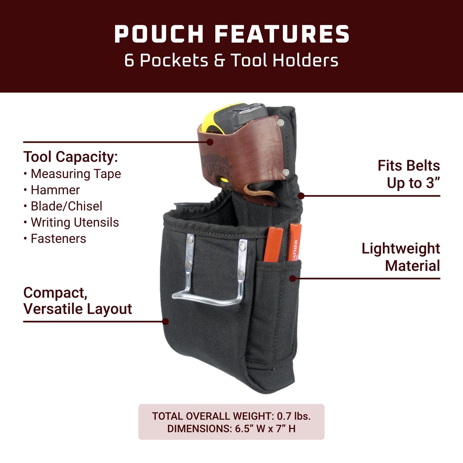6-in-1 Pouch – 6 Pockets & Tool Holders – Compact – Made in USA