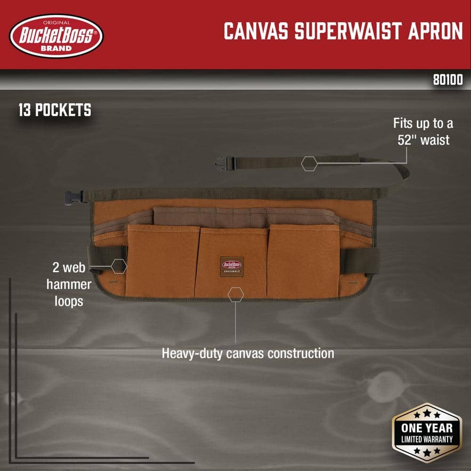Bucket Boss 23 in. 13-Pocket Tool Work Apron