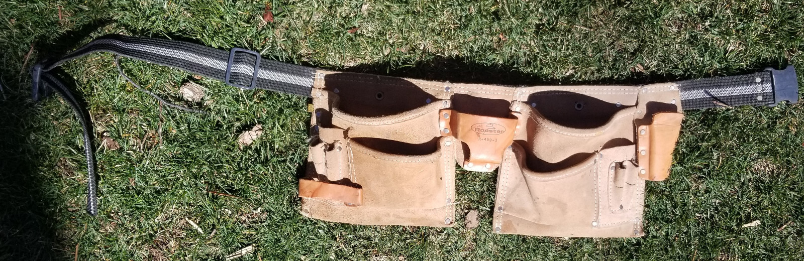 Leather Tool Belt / Rooster R 499-3 / 2 Pockets / Adjustable Strap