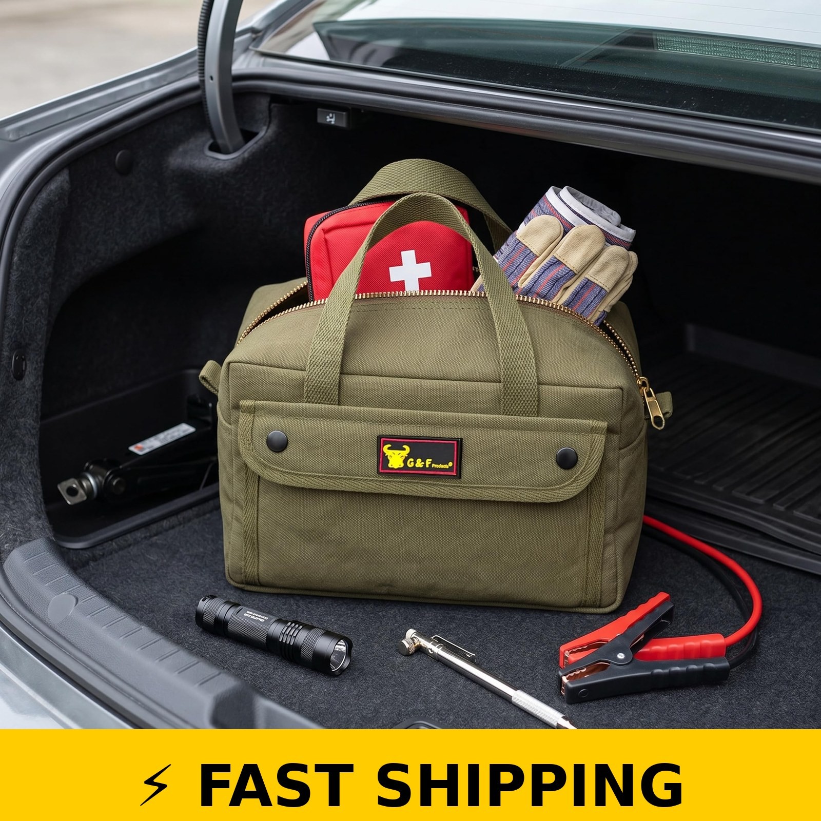 G & F Waxed Canvas Duffle Bag, 11″ Compact Travel Bag, Olive Green
