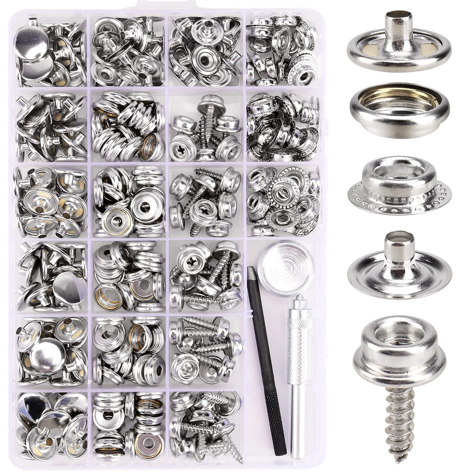 323-Piece Canvas Snap Kit – Marine Grade Stainless Steel, DIY Cover Tools, Punch