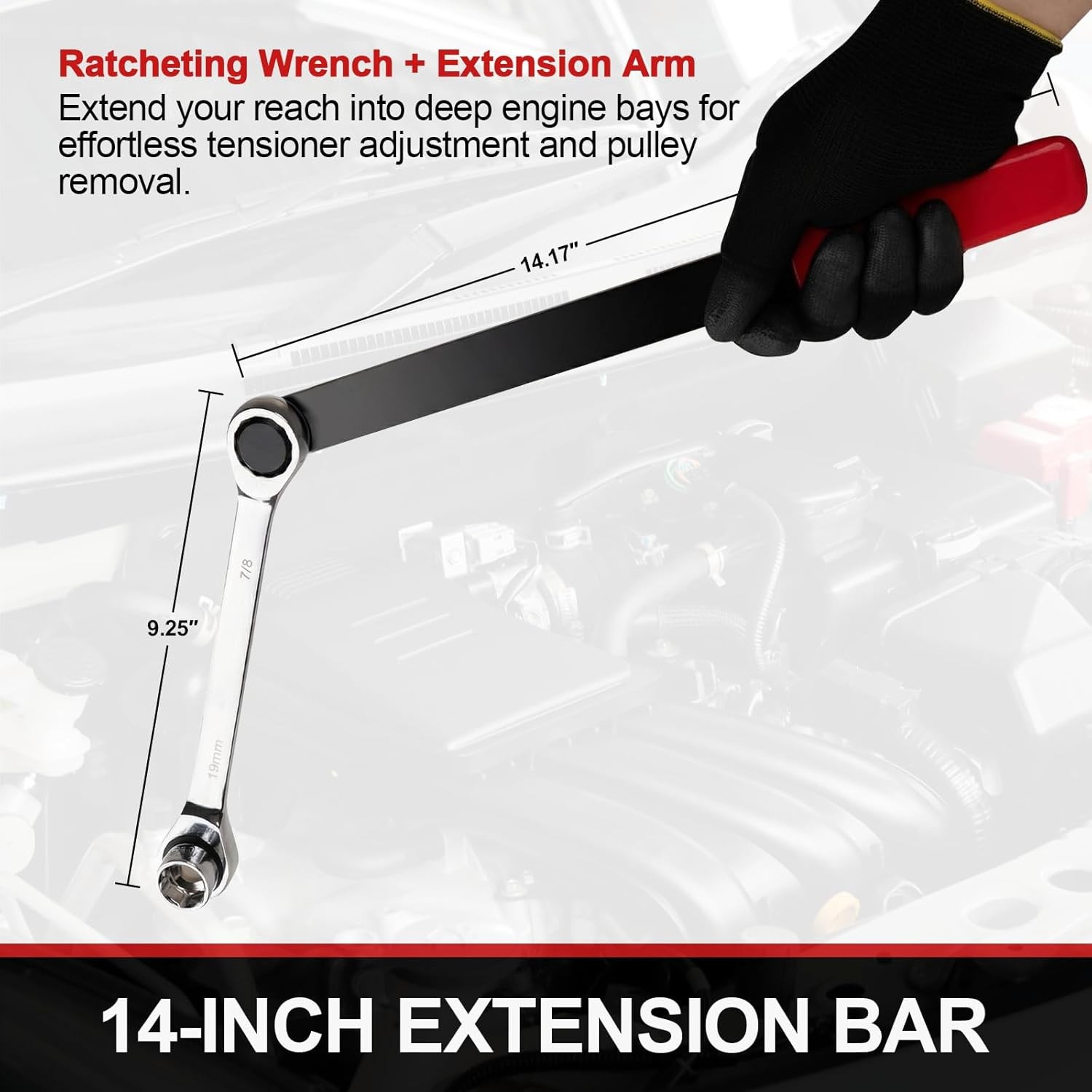 Heavy Duty 15PCS Serpentine Belt Tool Kit–Heavy Duty Ratcheting Tensioner Wrench