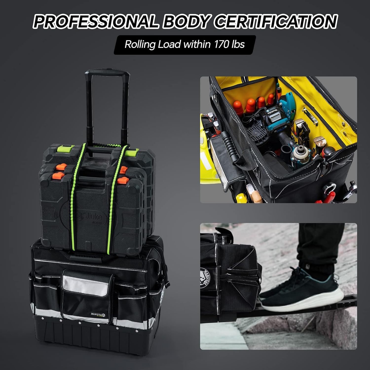 Heavy-Duty 18» Tool Bag with 40 Pockets – Waterproof & Portable with Wheels