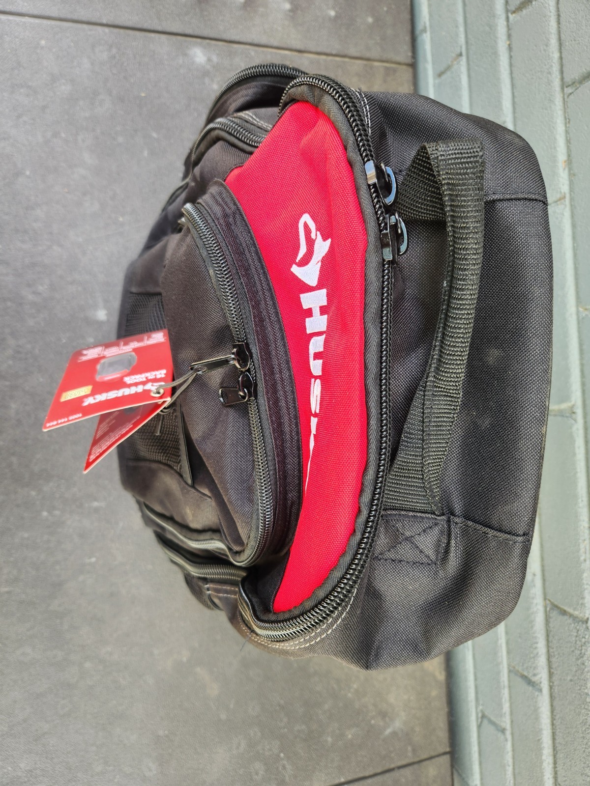 Never Used Husky Tool Backpack Black Red Multiple Compartments Padded Handle