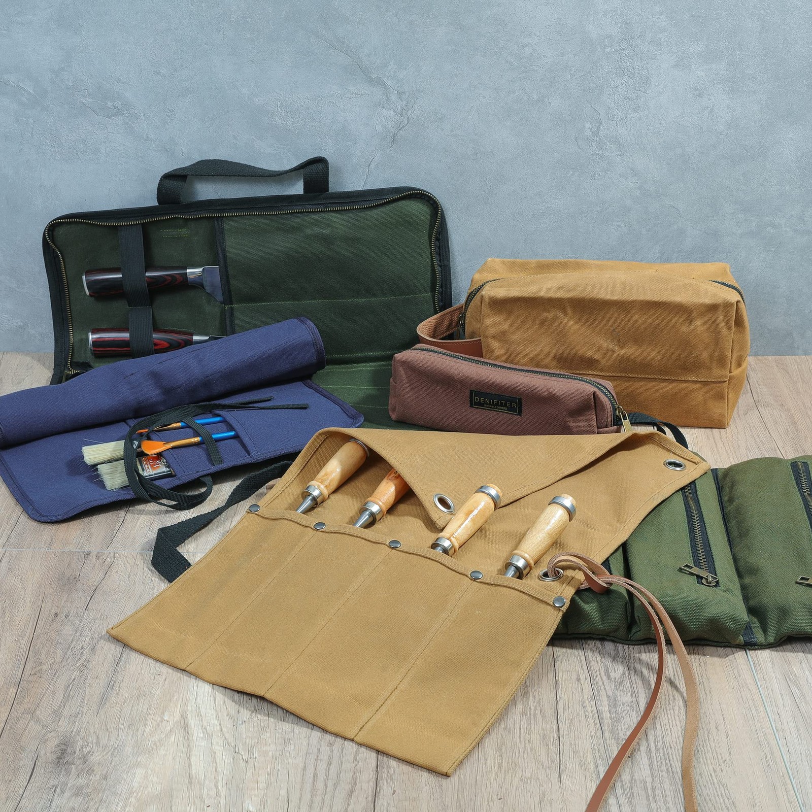 Heavy Duty Waxed Canvas Wrench Roll Up Tool Organizer Pouch 12.6×18.5