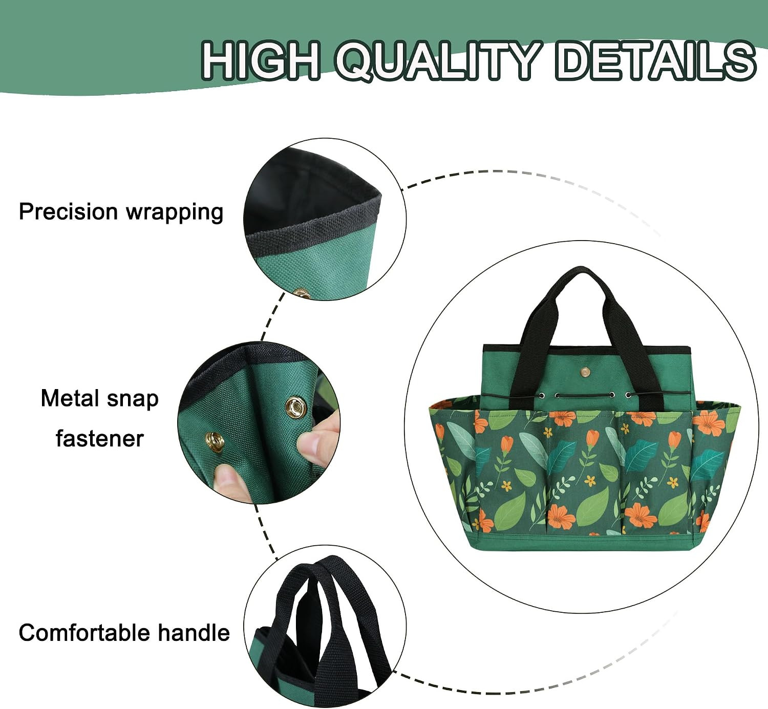 Waterproof Garden Tool Bag, 600D Oxford Portable Gardening Tote with Handle & Mu