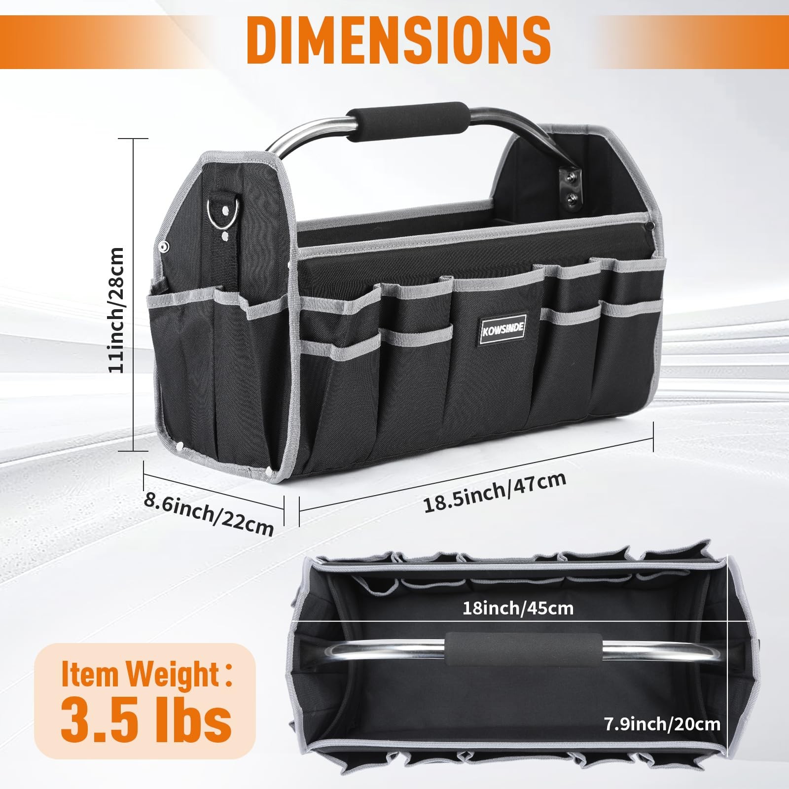 Kowsinde 18 Inch Tool Bag, Electrician Open Top 18 inches, Grey