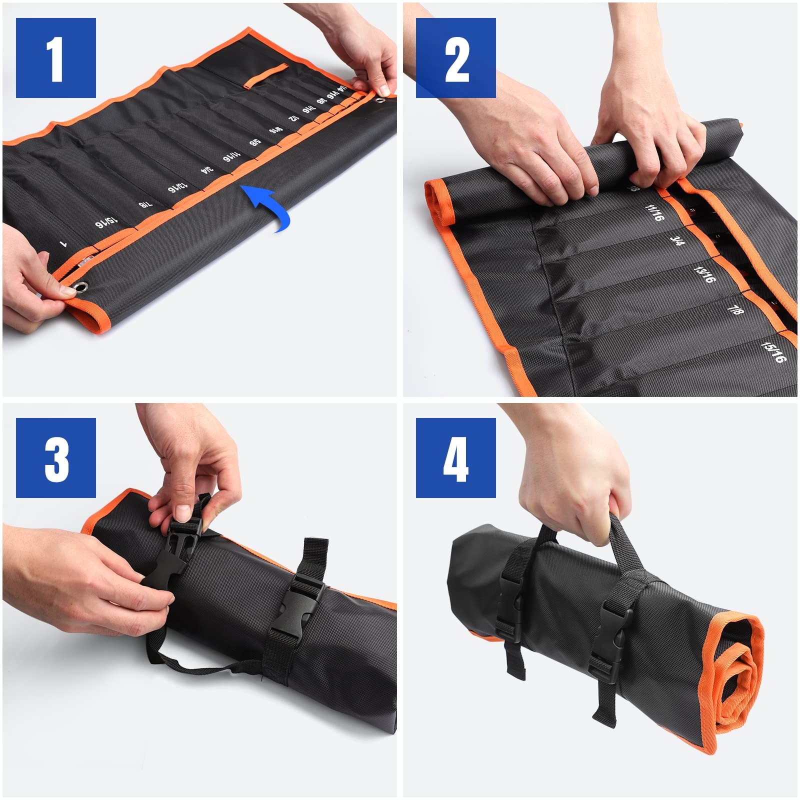Wrench Roll Up Pouch – Wrench Organizer with 13+1 Pockets, Wrench Bag with ha…