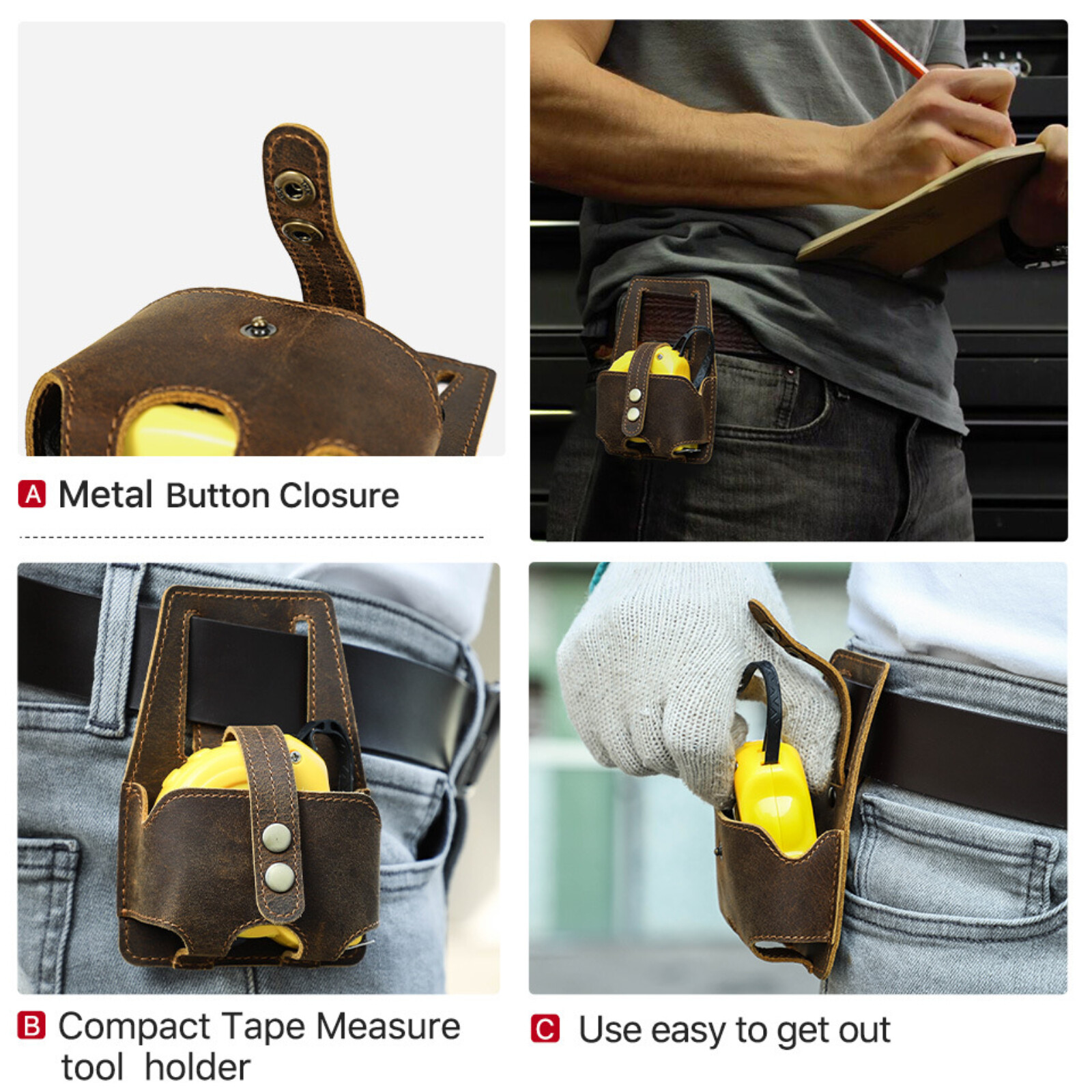 Leather Tape Measure Holder 5m Belt Pouch Tool Organizer for Construction DIY