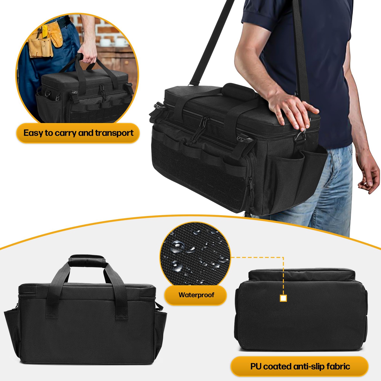 17-Inch Tool Bag with 3 Tool Pouches, Tool Storage Organizer for Men with Ant…