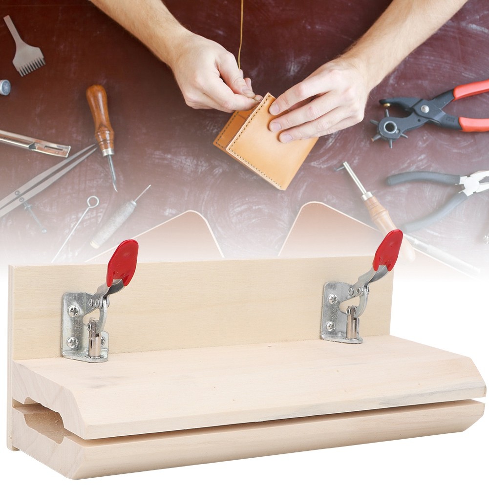 〆 HandStitched Sewing Horizontal Leathercraft Wooden Table Clamp Stitching