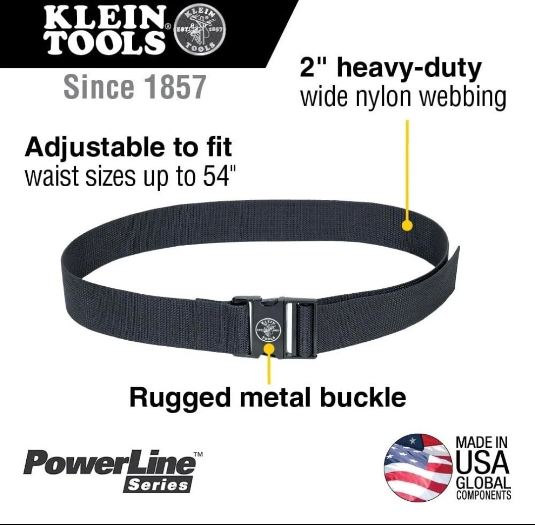 5705- Klein Tools Adjustable Tool Belt 52″ Heavy Duty Nylon Webbing Metal Buckle