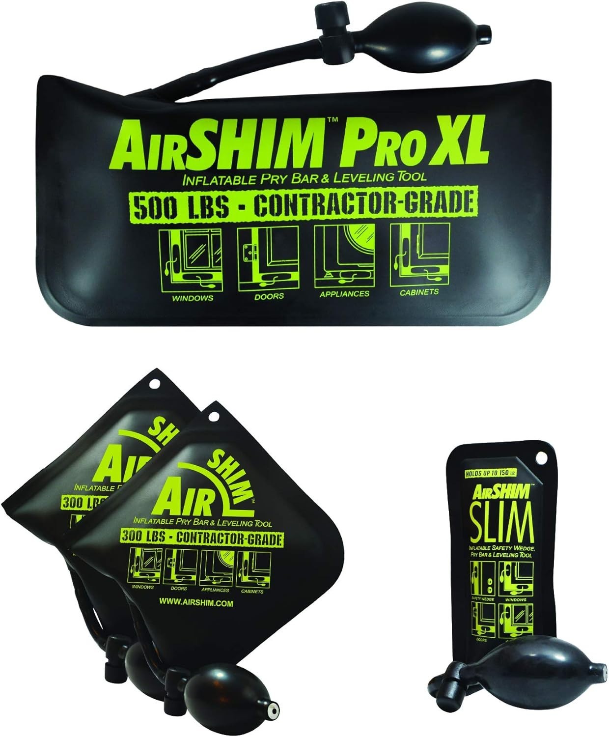 AirShim 4-pc Pro XL Slim Value Pack Inflatable Leveling Wedges Contractor Grade
