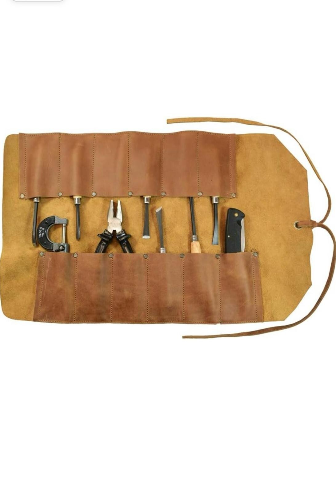 Leather Tool Roll Up Tool Kit Organiser , LeatherWrench Roll Chisel Pouch