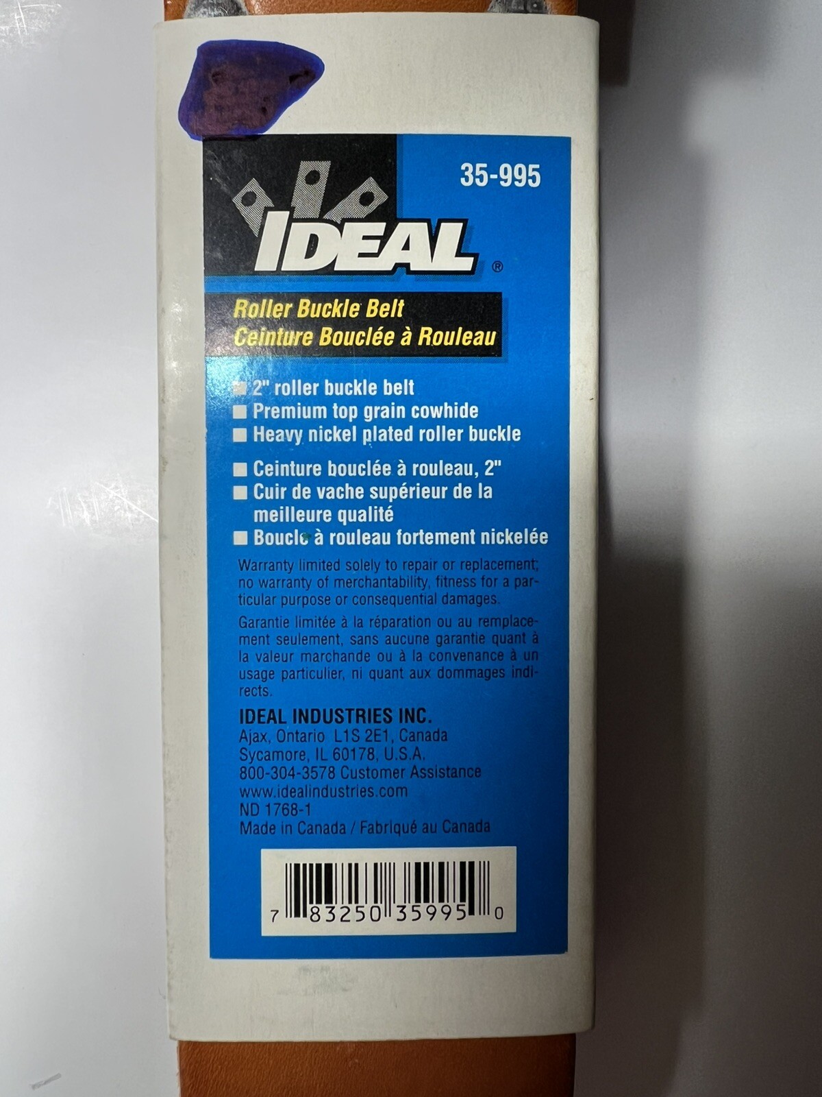 NEW IDEAL 2″ PREMIUM LEATHER ELECTRIC ROLLER BUCKLE BELT 35-995 / FREE SHIPPING!