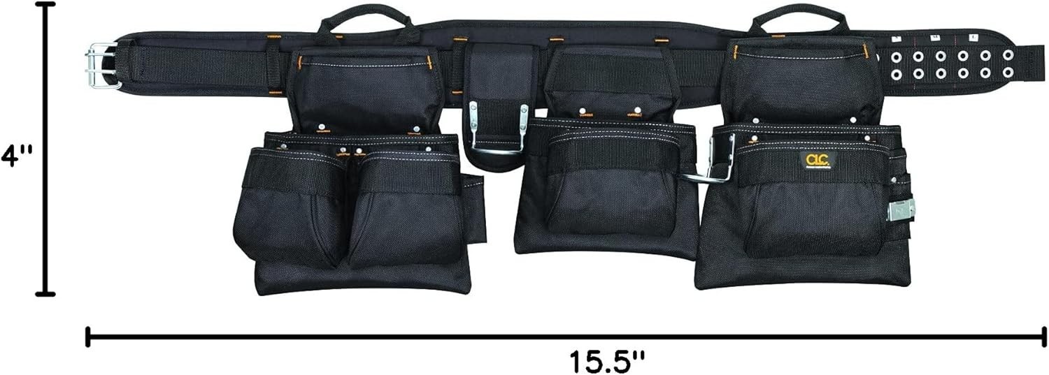 Professional CLC 5605 Carpenters Tool Belt in Black – 18 Pockets, Adjustable Fit