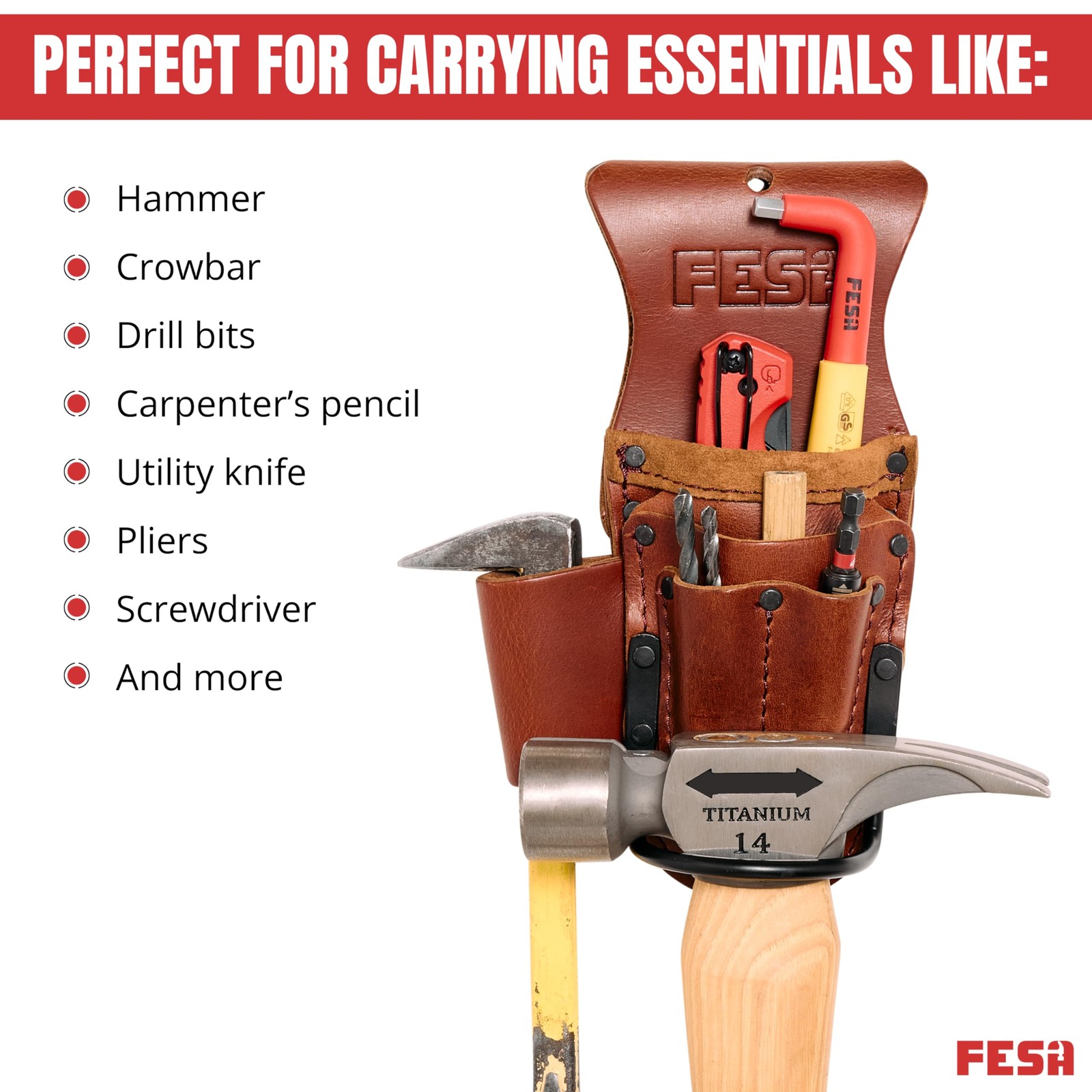Tool Belt Hammer Holder – Leather Multitool, Pliers & Hammer Holster with Poc…