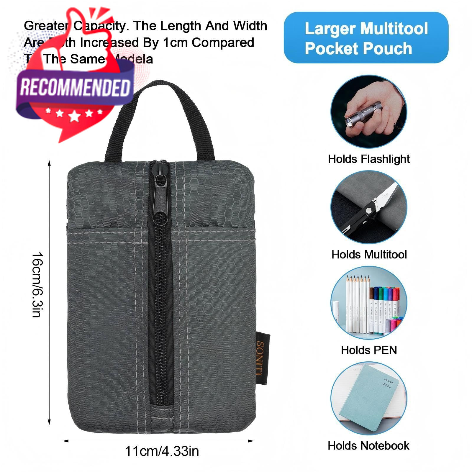 EDC Pouch, Enhanced 3-Layer Fabric – Slim & Compact 6.3″ × 4.72″, Grey