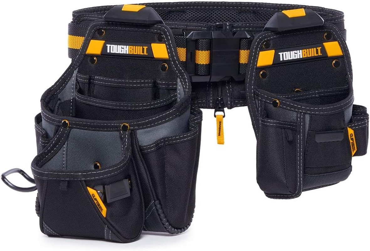 Cliptech 3-Piece Modular Tool Belt Set with Rugged Pouches and Padded Belt