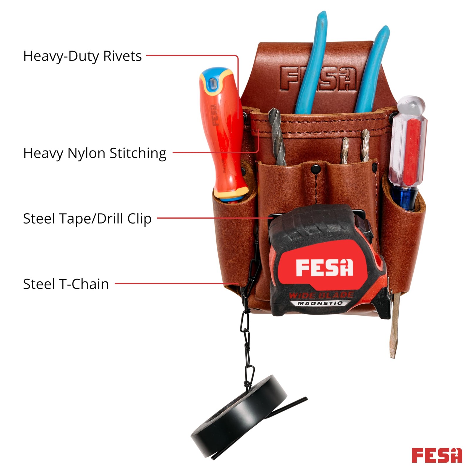 Small Electrician’s Tool Pouch – 7-in-1 Heavy Full Grain Leather Small Tool P…