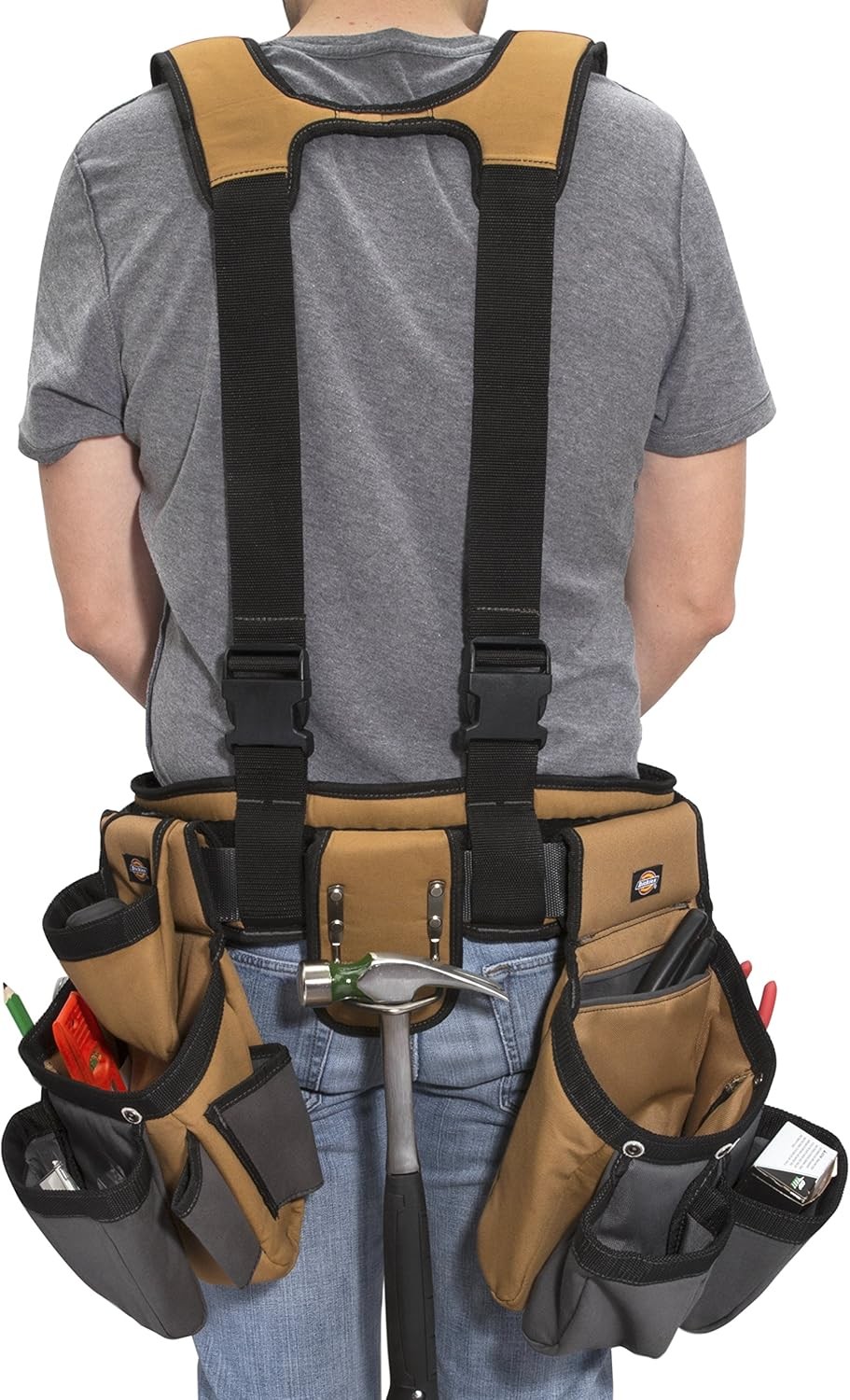 Dickies 4-Piece Carpenter’s Rig, Padded Tool Belt Suspenders, Cooling Mesh, Leat