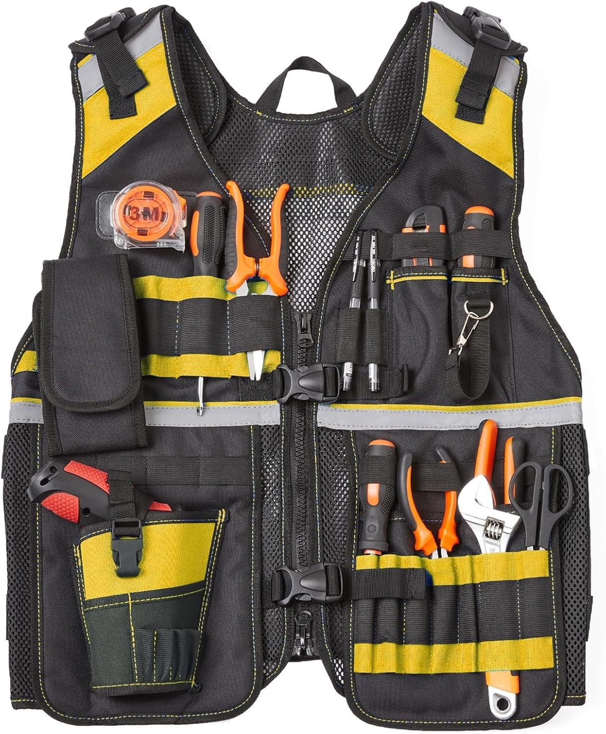 Reflective Electrician Tool Vest with 22 Pockets & Adjustable Straps – S-3XL
