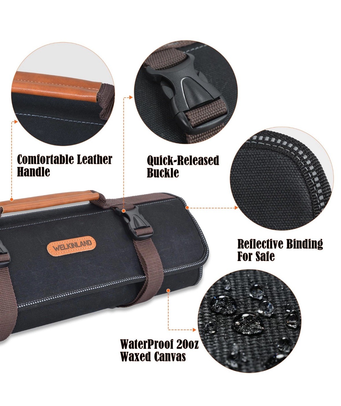 WELKINLAND 18-Pockets Waxed Canvas Tool Roll, tool bag Heavy-Duty