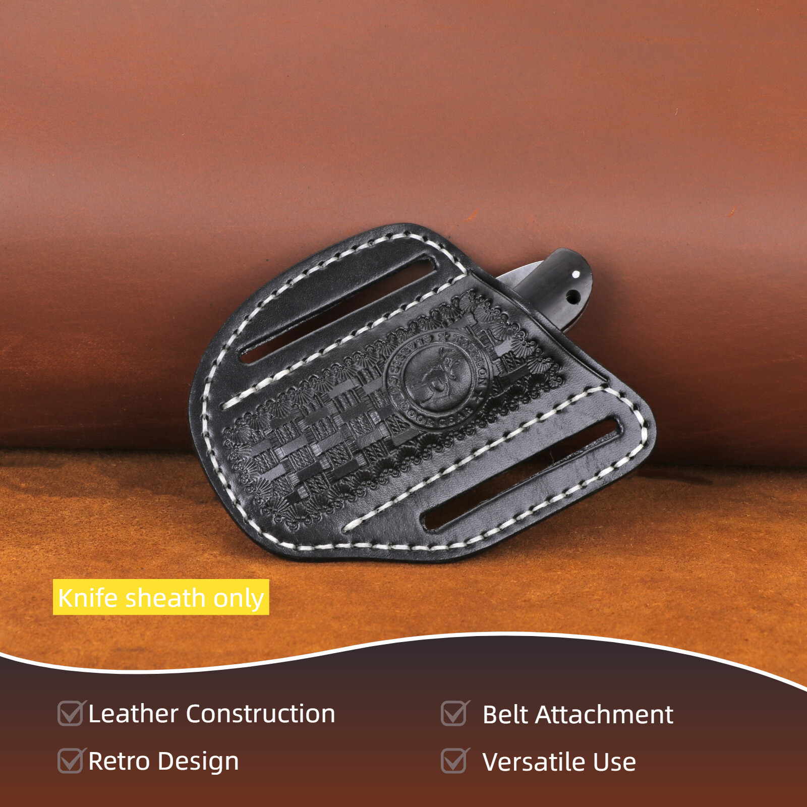 TOURBON Black Leather Folding Knife Sheath Belt Carry Pouch Pocket Holder