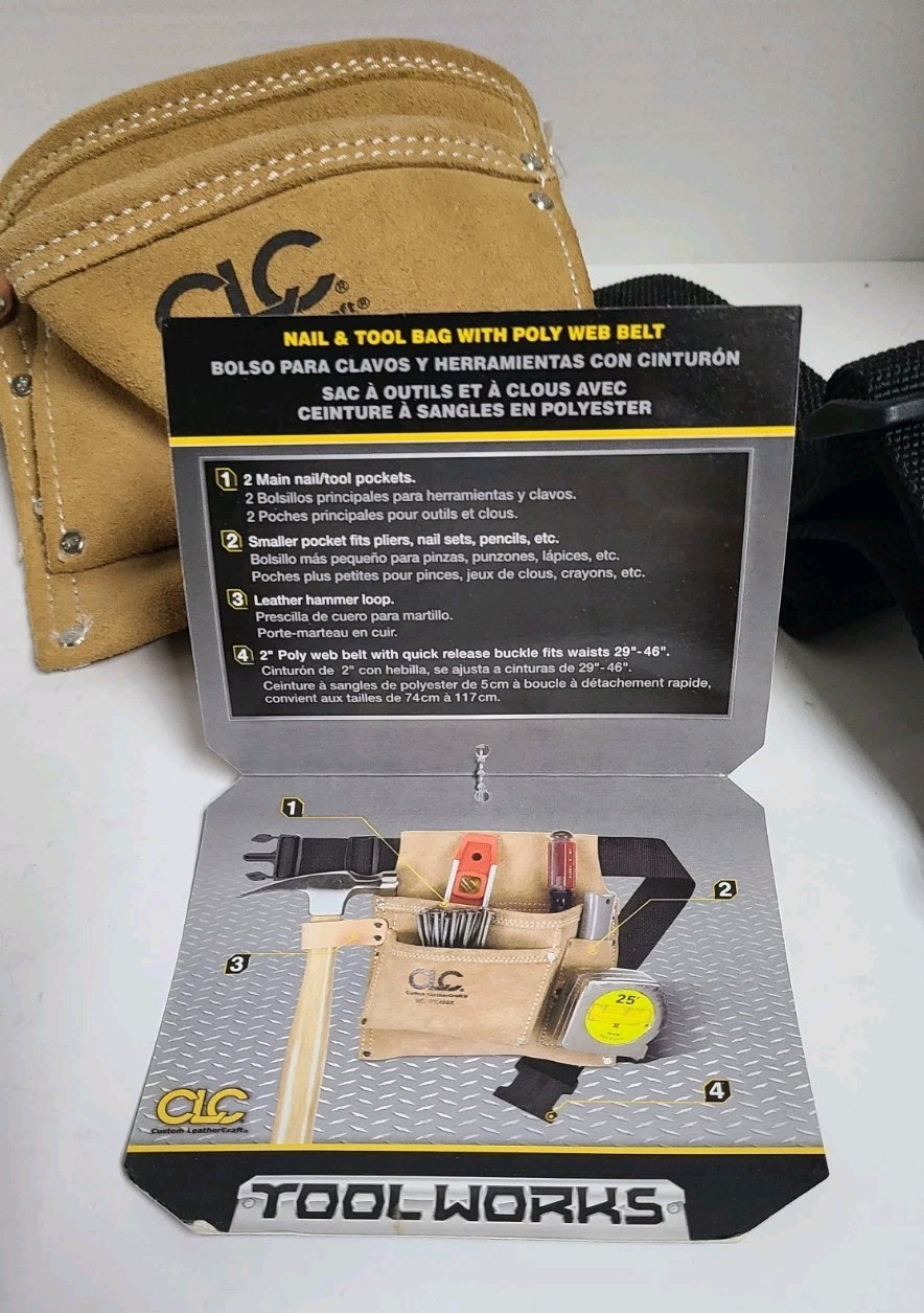 CLC Work Gear Suede Leather Carpenter Bag 3 Pocket 2 Loop Nail & Tool Bag PK489X