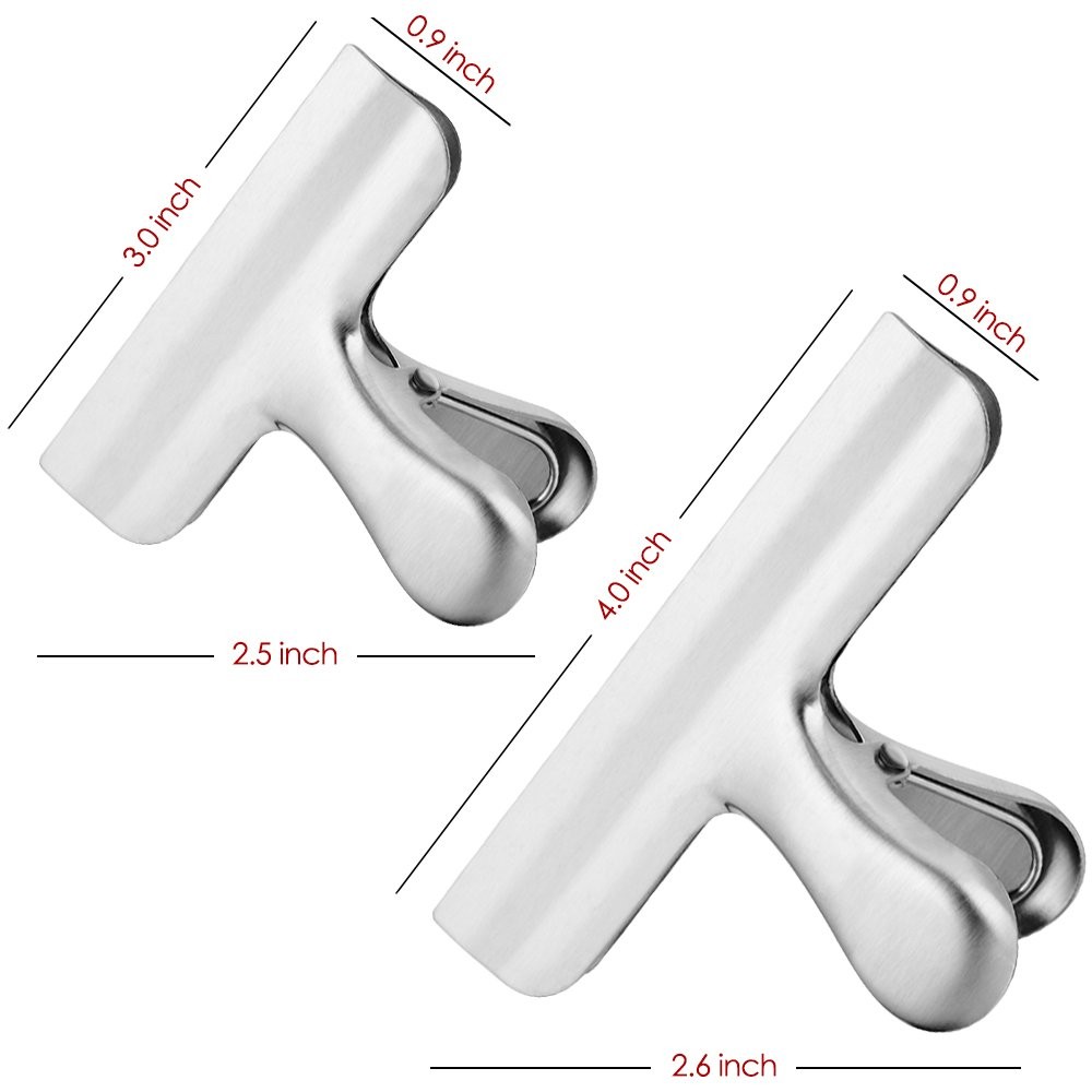 10 Pack Stainless Steel Chip Bag Clips, 3 6*3inch+4*4inch(10 pack), Silver