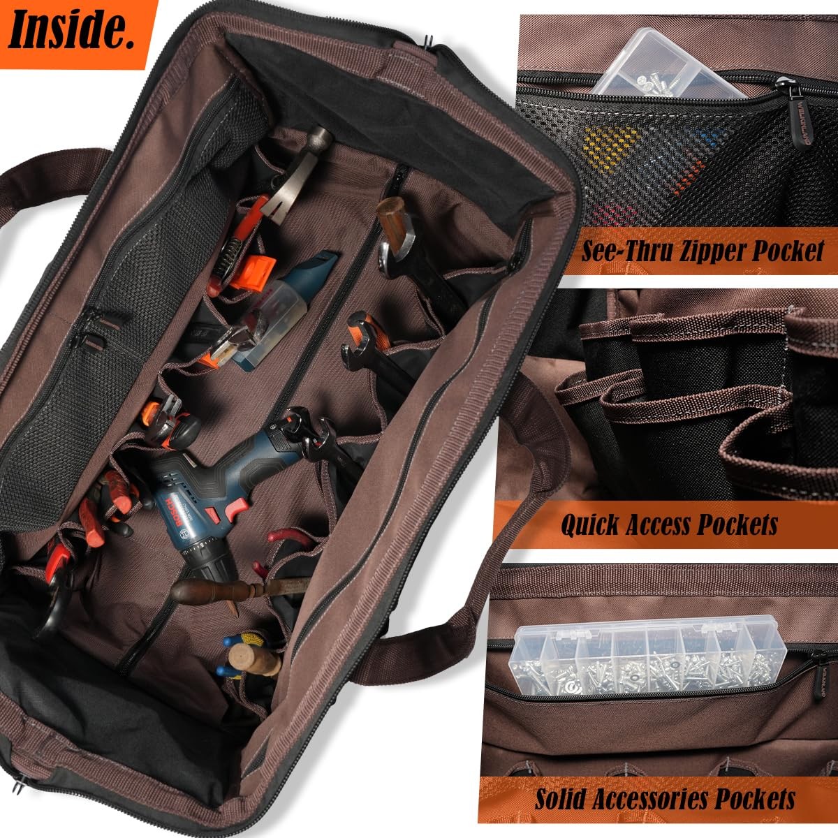 WELKINLAND 48Pockets Tool Bags With Wheels, 22Inc