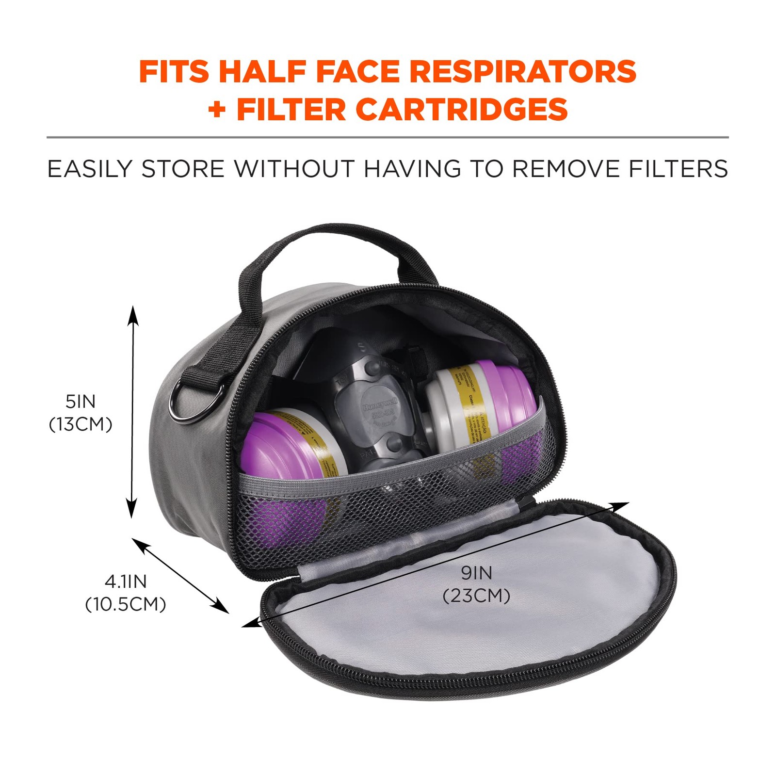 Ergodyne Arsenal 5187 Respirator Mask Storage Bag, Fits Half 4 x 9 x 5, Gray